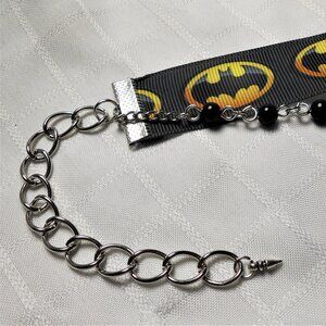 Statement handmade two rows choker necklace with Batman patterned ribbo